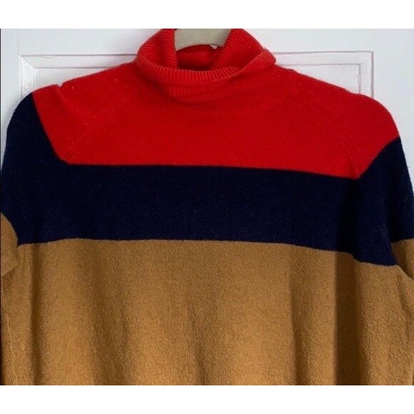 J.Crew Colorblock Turtleneck Sweater Supersoft Yarn Oversized Fit Tan Brown XS - Picture 8 of 8